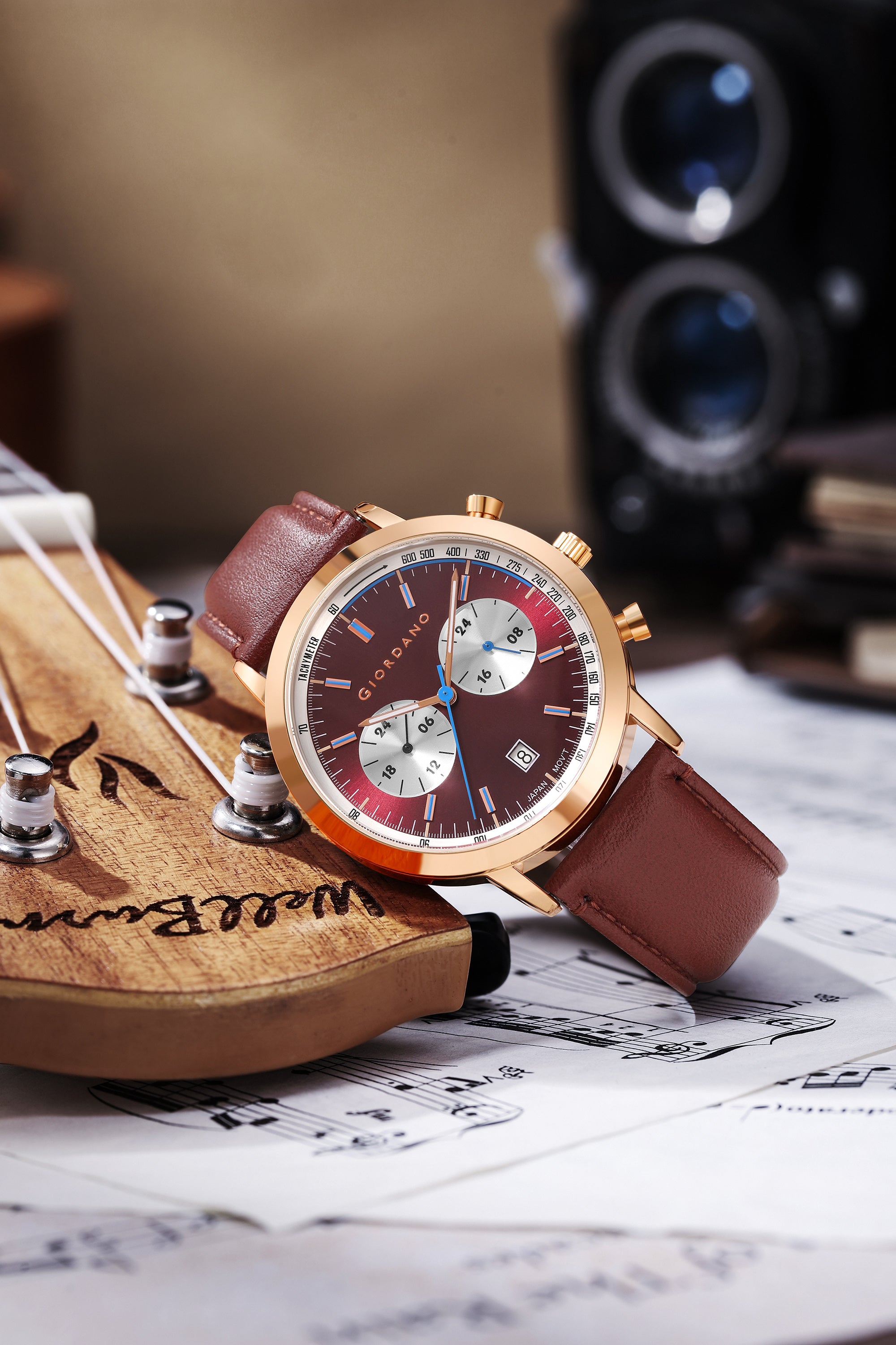 Giordano Analog Stylish Multi-Functional Watch for Men with Round Shape dial, Japanese Quartz and Leather Strap | GZ-50089-03